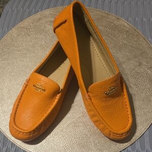 Coach Women's Bright Orange Leather Loafers